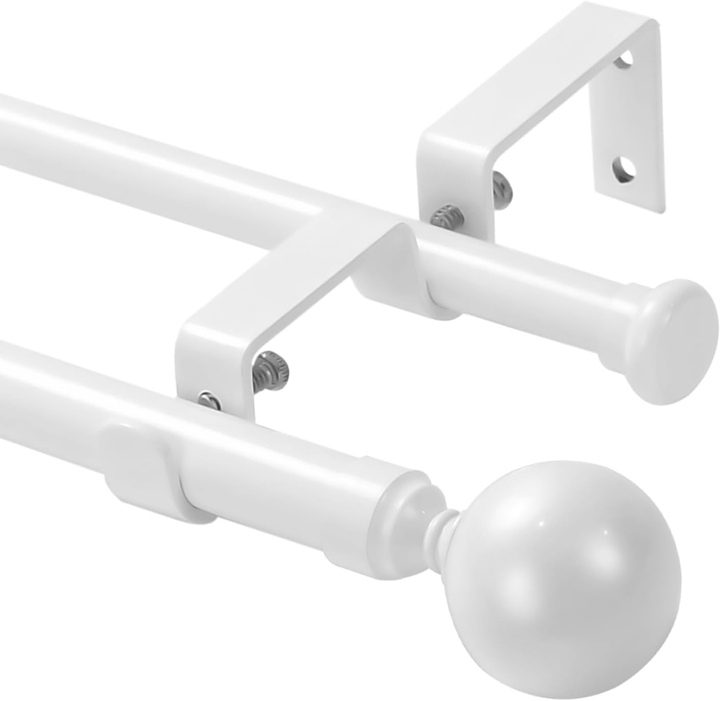 Urbanest Adjustable Double Curtain Rod Set Steel Ball Flat Button Finials – 1″ Front & 5/8 Back Rod With Glossy White Rod, 28– 48 Inches