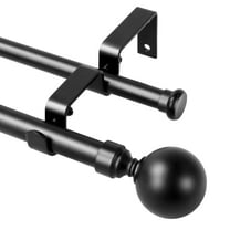 Urbanest Steel Ball Flat Button 1" 5/8" Double Drapery Curtain Window Rod Set - 48" to 84", Black