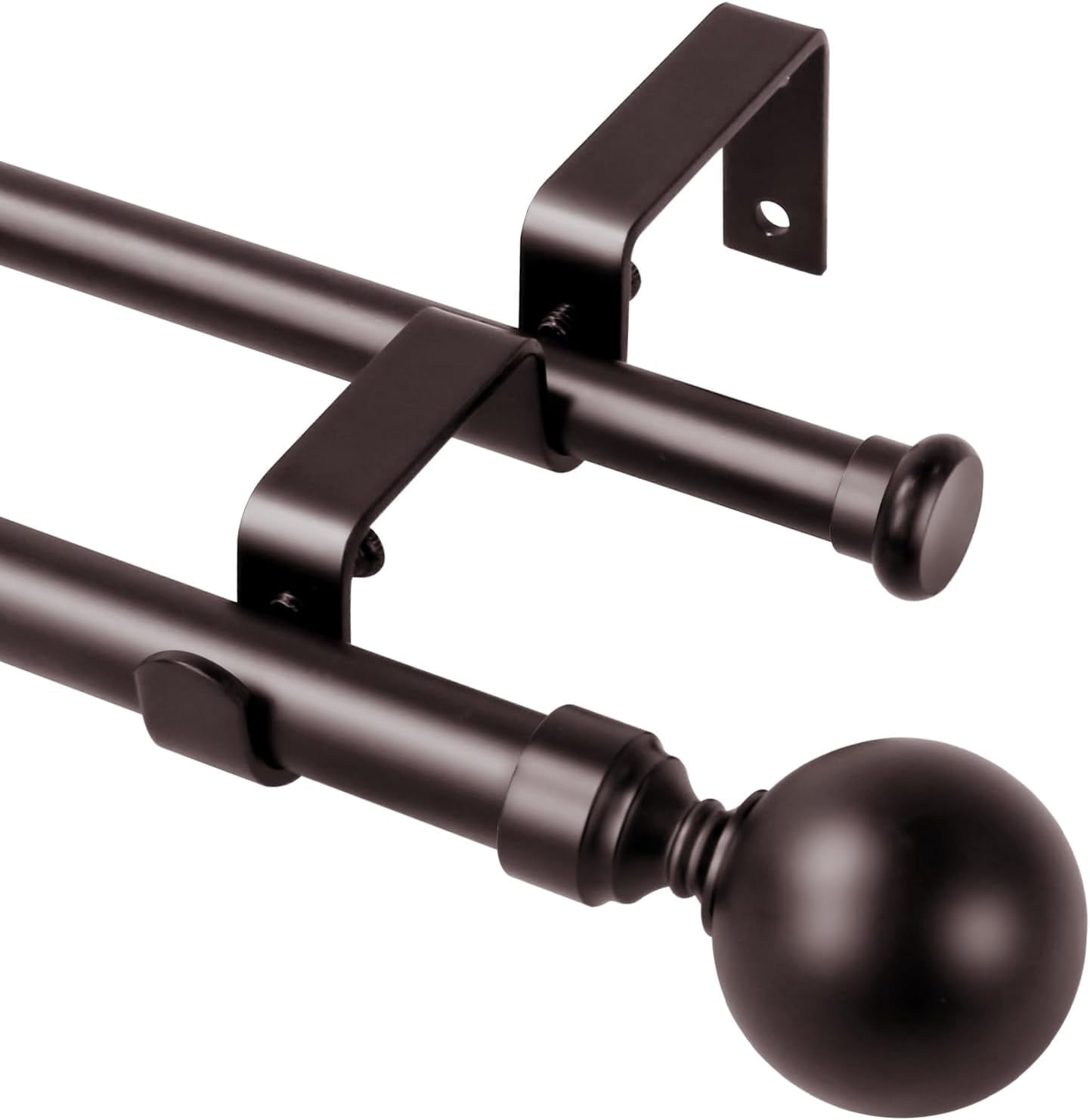 Urbanest Adjustable Double Curtain Rod Set Steel Ball Flat Button Finials – 1″ Front & 5/8 Back Rod With Bronze Rod, 84–120 Inches