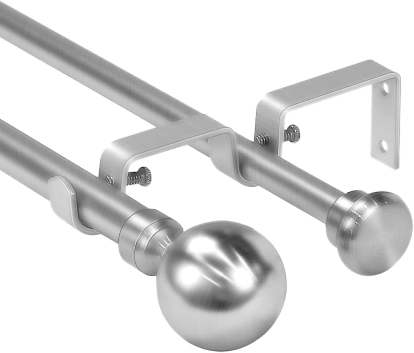 Urbanest Adjustable Double Curtain Rod Set Steel Ball Flat Button Finials – 1″ Front & 5/8 Back Rod With Brushed Steel Rod, 84–120 Inches