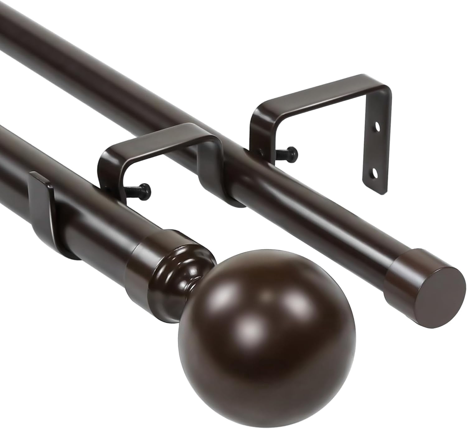 Urbanest Adjustable Double Curtain Rod Set Steel Ball Manhattan Finials – 1″ Front & 3/4 Back Rod With Bronze Rod, 28–48 Inches