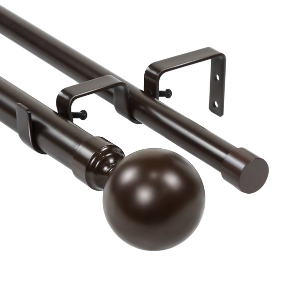 Urbanest Steel Ball Manhattan 1" 3/4" Double Drapery Curtain Window Rod Set - 48" to 84", Bronze