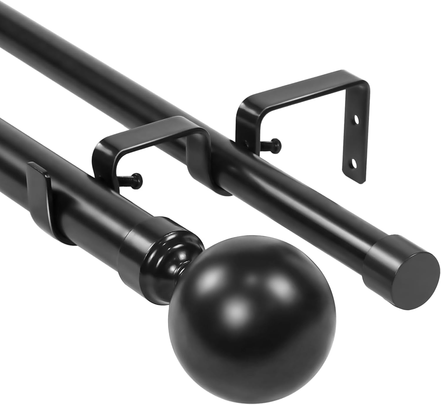 Urbanest Adjustable Double Curtain Rod Set Steel Ball Manhattan Finials – 1″ Front & 3/4 Back Rod With Antique Brass Rod, 84–120 Inches