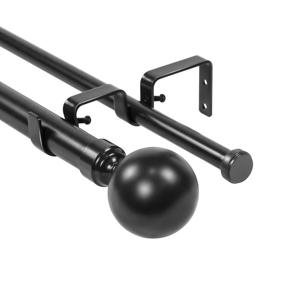 Urbanest Steel Ball Manhattan 1" 5/8" Double Drapery Curtain Window Rod Set - 28" to 48", Black