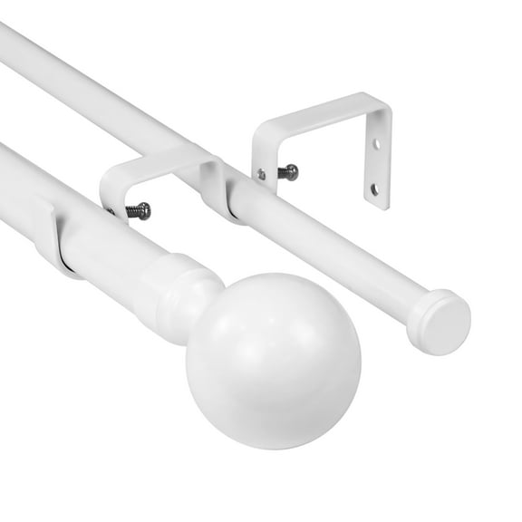 Urbanest Steel Ball Manhattan 1" 5/8" Double Drapery Curtain Window Rod Set - 48" to 84", White