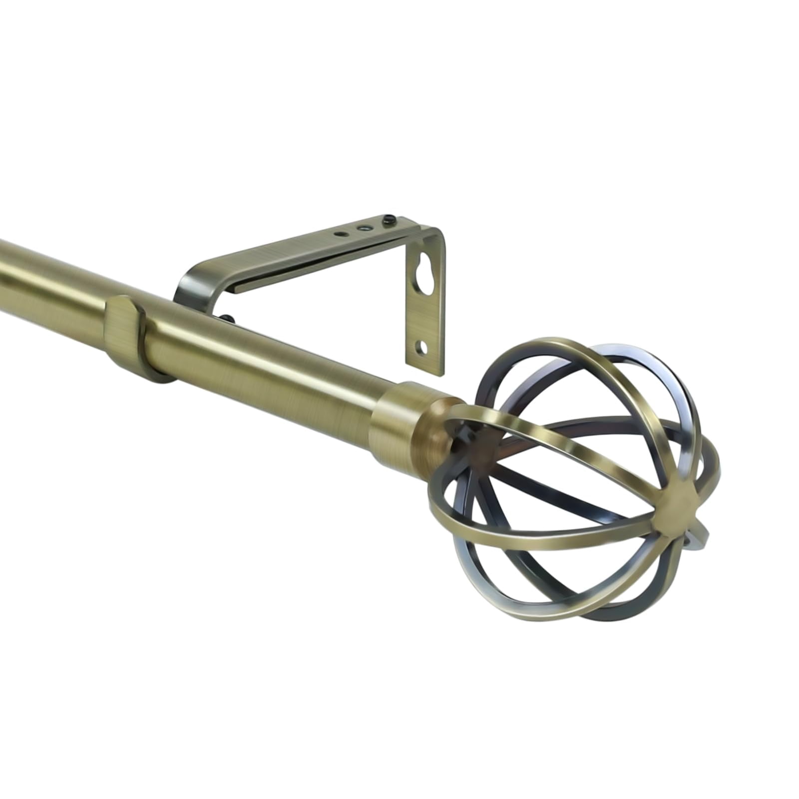 Urbanest 3/4" Diameter Designer Steel Cage Single Curtain Rod – Heavy Metal Decorative Finials, Drapery Hardware for Window Treatments, 84" to 120", Antique Brass