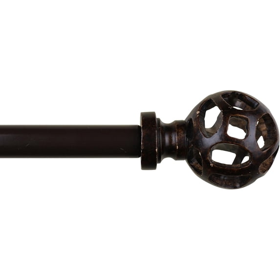 Urbanest Adjustable Single Curtain Rod Set Mahogany Viking Ball Finials – 1 - Inch Diameter, With Bronze Rod, 48–84 Inches