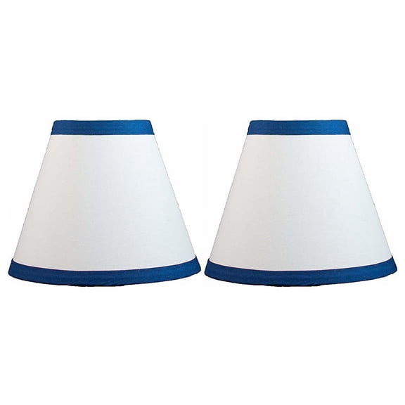 Urbanest Cotton Chandelier Empire Clip-on Shade, 3″ Top × 6″ Bottom × 5″ Slant Height, 2-Piece, White with Blue Trim
