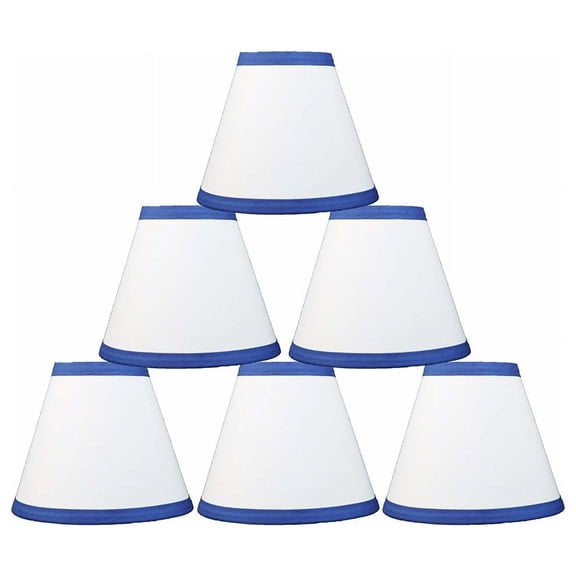 Urbanest Cotton Chandelier Empire Clip-on Shade, 3″ Top × 6″ Bottom × 5″ Slant Height, 6-Piece, White with Blue Trim