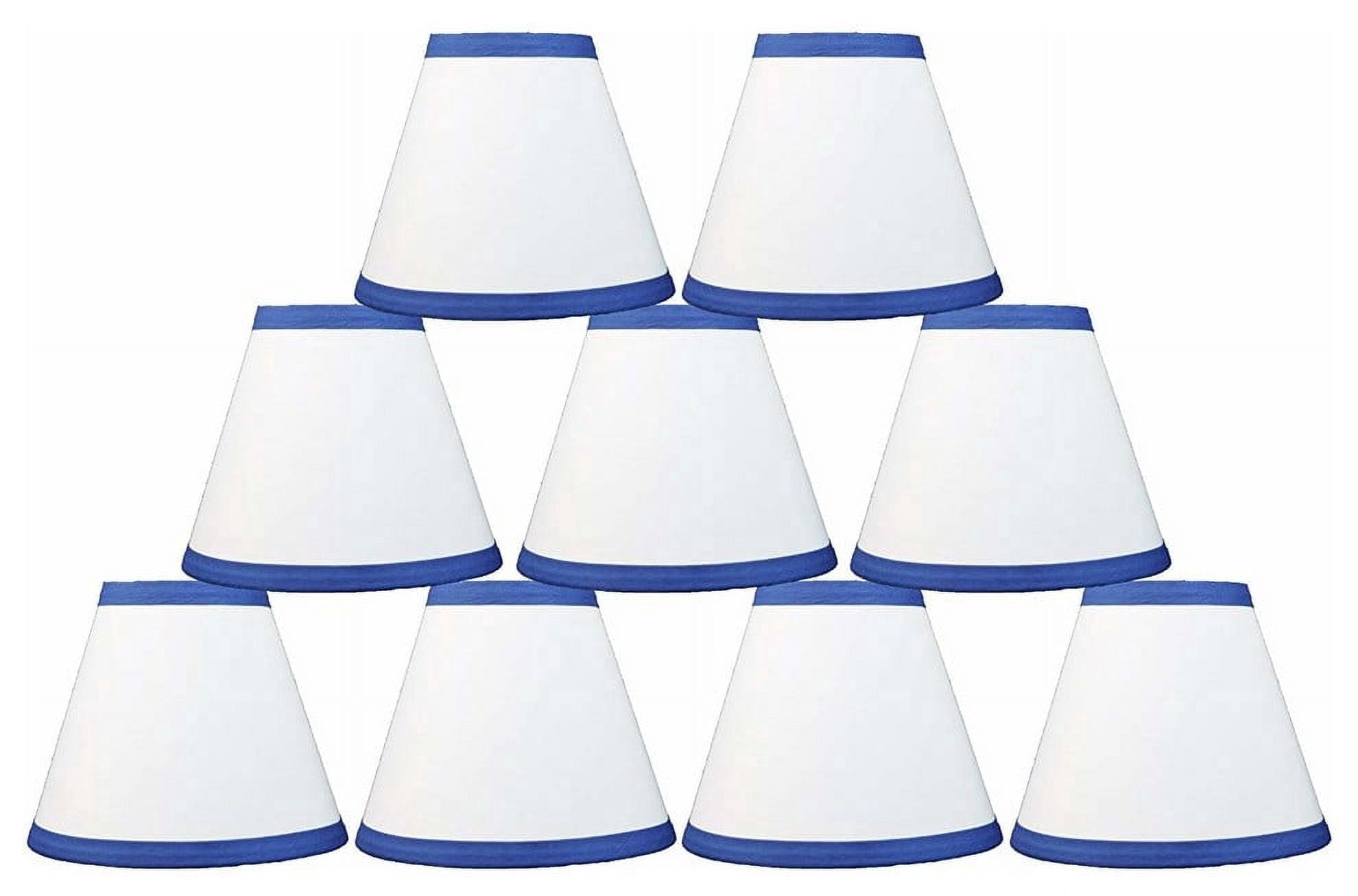 Urbanest Cotton Chandelier Empire Clip-on Shade, 3″ Top × 6″ Bottom × 5″ Slant Height, 9-Piece, White with Blue Trim