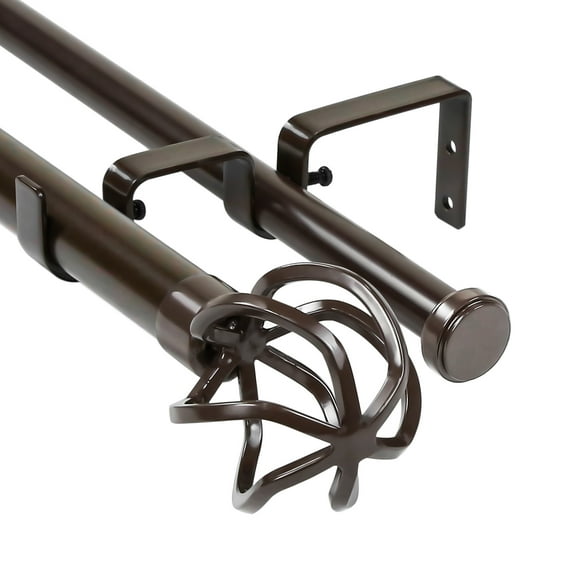 Urbanest Zeffoli Flat Button 1" 3/4" Double Drapery Curtain Window Rod Set - 48" to 84", Bronze