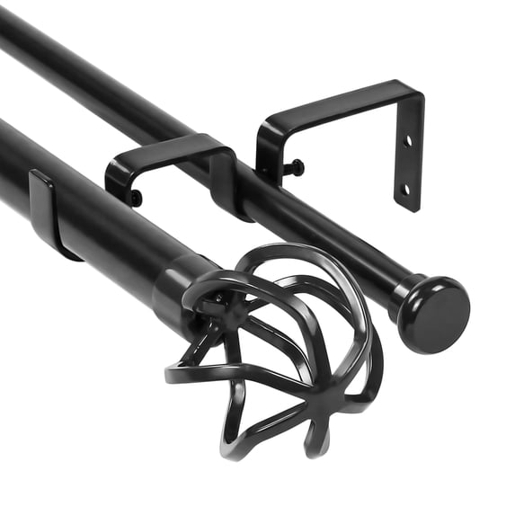 Urbanest Zeffoli Flat Button 1" 5/8" Double Drapery Curtain Window Rod Set - 48" to 84", Black