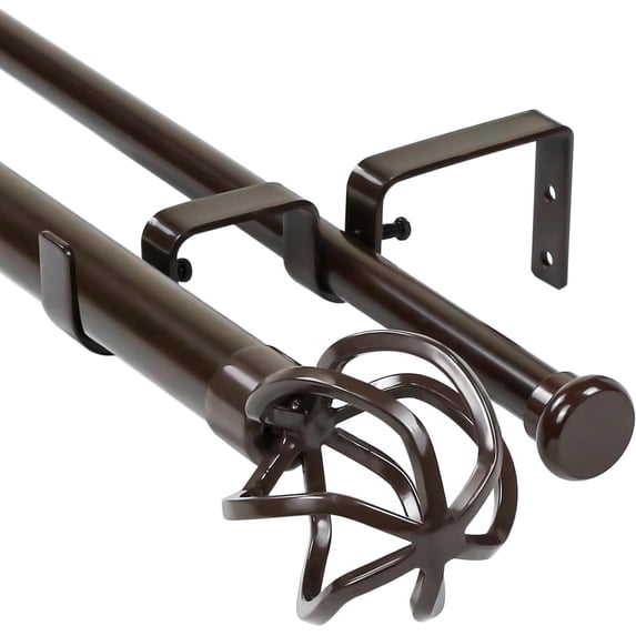 Urbanest Adjustable Double Curtain Rod Set Zeffoli Flat Button Finials – 1″ Front & 5/8 Back Rod With Bronze Rod, 84-120 Inches