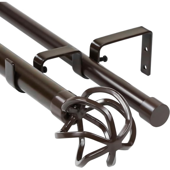 Urbanest Adjustable Double Curtain Rod Set Zeffoli Manhattan Finials – 1″ Front & 3/4 Back Rod With Bronze Rod, 48–84 Inches