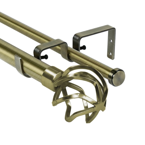 Urbanest Zeffoli Manhattan 1" 5/8" Double Drapery Curtain Window Rod Set - 48" to 84", Antique Brass