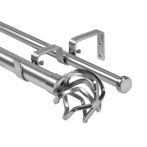 Urbanest Zeffoli Manhattan 1" 5/8" Double Drapery Curtain Window Rod Set - 48" to 84", Brushed Steel