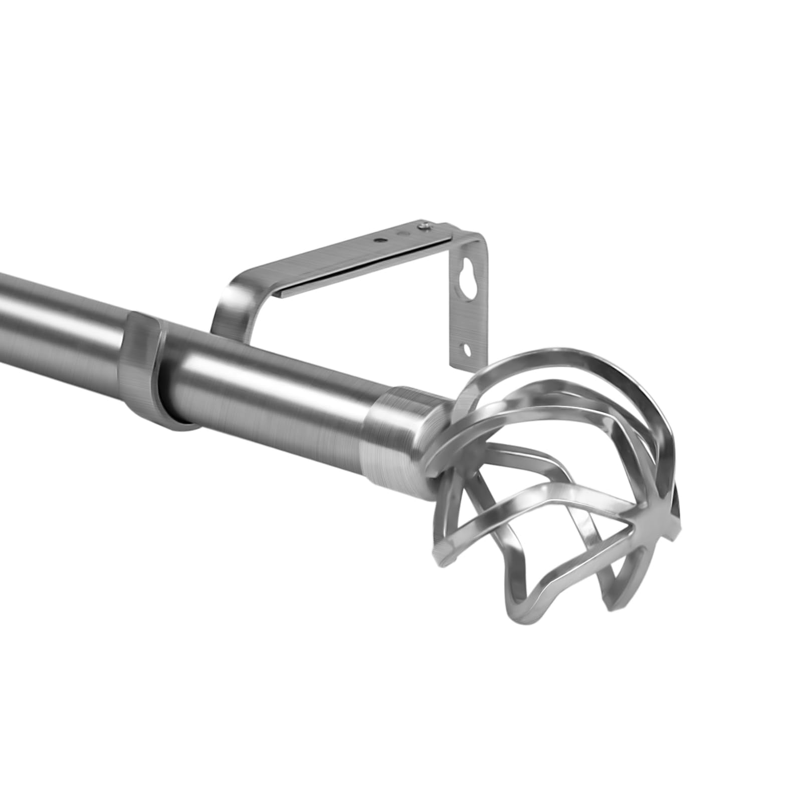 Brushed Steel Adjustable Single Curtain Rod with Decorative Finials