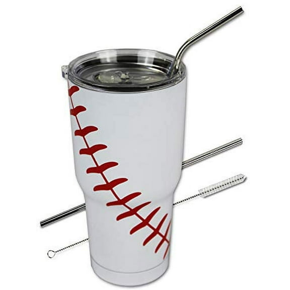 Urbanifi Baseball Tumbler 30 oz Cup with Straw, Lid, and Cleaner Gift for Mom Men Sports Travel Coffee Mug, Stainless Steel, Insulated, Powder Coat Paint Protection, Keep Drinks Cold and Hot