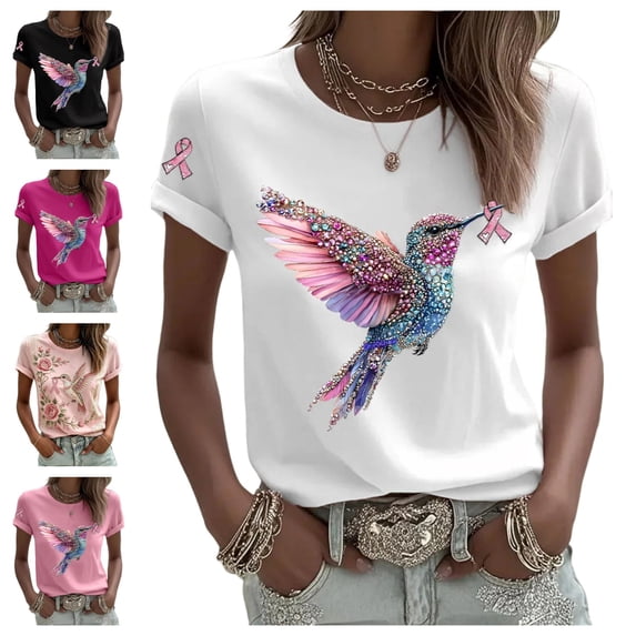 Urbanix Breast Cancer Shirts Women In Octobe We Wear Pink Ribbon Graphic Survivor T Shirts Trendy Soft Short Sleeve Crew Neck Top White 2XL