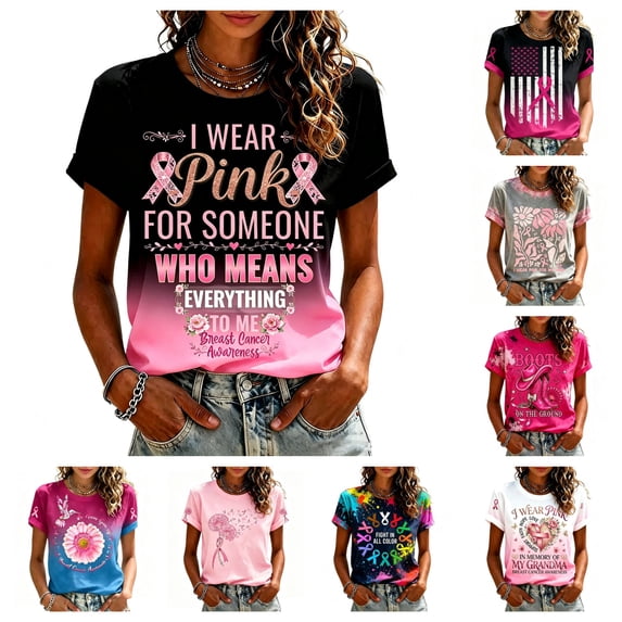 Urbanix Breast Cancer Shirts Women In Octobe We Wear Hummingbird Print Survivor T Shirts Funky Comfortable Short Sleeve Crew Neck Tees Watermelon Red L