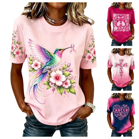 Urbanix Breast Cancer Shirts for Women In Octobe We Wear Pink Ribbon Graphic Survivor Tshirts Trendy Cozy Short Sleeve Crew Neck Top Watermelon Red 2XL