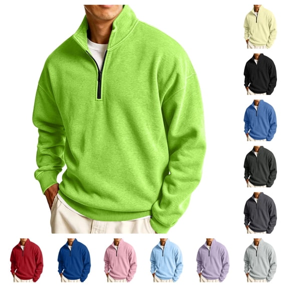 Urbanix Half Zip Pullover Men Causal Oversized Long Sleeve Stand Collar Sweatshirt Funky Cozy Breathable Solid Color Fall Winter Tops Green 3XL