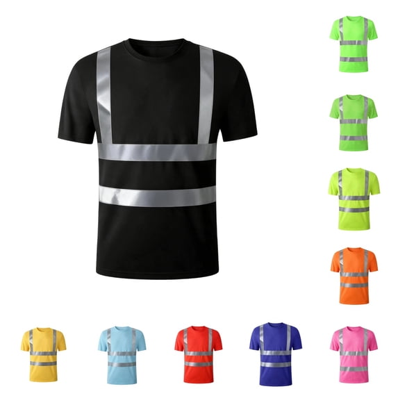 Urbanix High Vis Shirts for Men Reflective Quick Dry Neon Short Sleeve T Shirt Breathable Cool Fluorescent Top for Night Riding Black XL