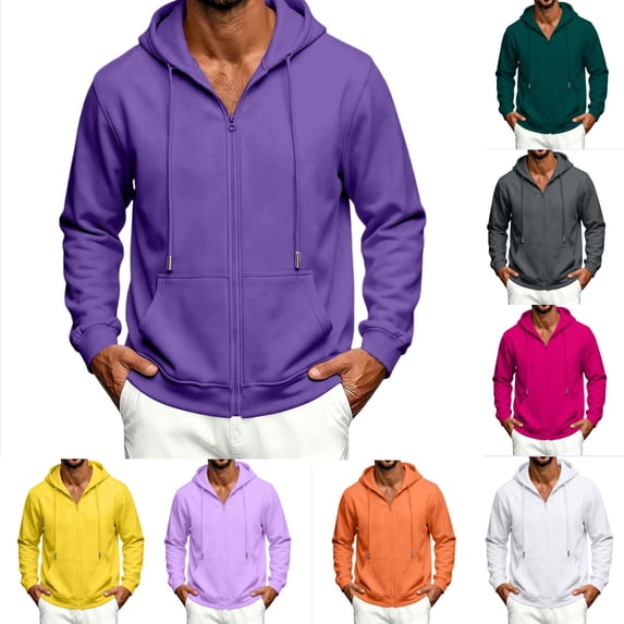 Urbanix Hoodie for Men Casual Full Zip Long Sleeve Drawstring Hooded Jacket Relaxed Hooded Sweatshirts Warm Streetwear with Pockets