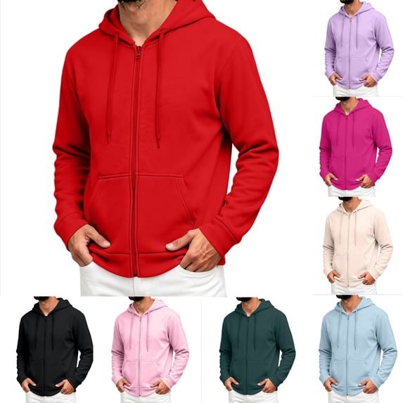 Urbanix Men Hoodie Basic Full Zip Long Sleeve Drawstring Sweatshirts Athletic Hooded Sweatshirts Warm Work Clothes with Multipockets