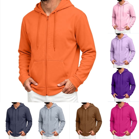 Urbanix Men Hoodie Casual Full Zip Long Sleeve Drawstring Hooded Jacket Relaxed Lined Sweatshirts Outdoor Streetwear with Multi-Pockets