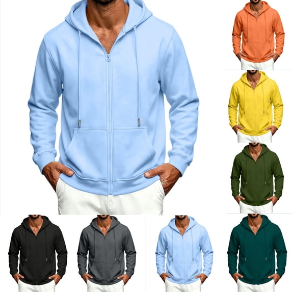 Urbanix Men Hoodie Casual Full Zip Long Sleeve Drawstring Jacket Comfy Lined Sweatshirts Gym Streetwear with Pockets