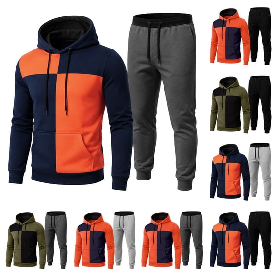 Urbanix Men Sweatsuits Sets Casual Oversized Drawstring Hoodies Pullover Top with Pockets & Funky Lightweight Soft Athletic Pants Black L