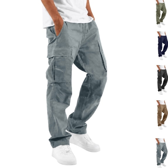 Urbanix Men's Cargo Pants Fashion Straight Fit Pant Spring Fall Casual Loose Fit Outdoor Hiking Work Pants with Multi Pockets