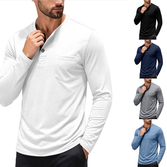 Urbanix Men's Henley Shirts Classic Long Sleeve Blouse Slim Fit Henley Neck Collared Golf Shirt Gym Running Clothes with One Pocket