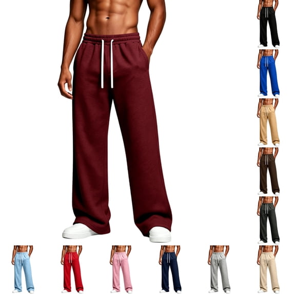 Urbanix Men's Sweat Pants Fashion Fleece Elastic Waist Drawstring Wide Leg Sweatpants Winter Warm Comfy Solid Color Joggers