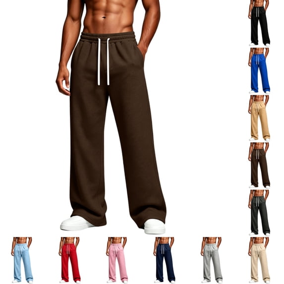 Urbanix Men's Sweat Pants Fashion Fleece Elastic Waist Drawstring Wide Leg Sweatpants Winter Warm Comfy Solid Color Joggers