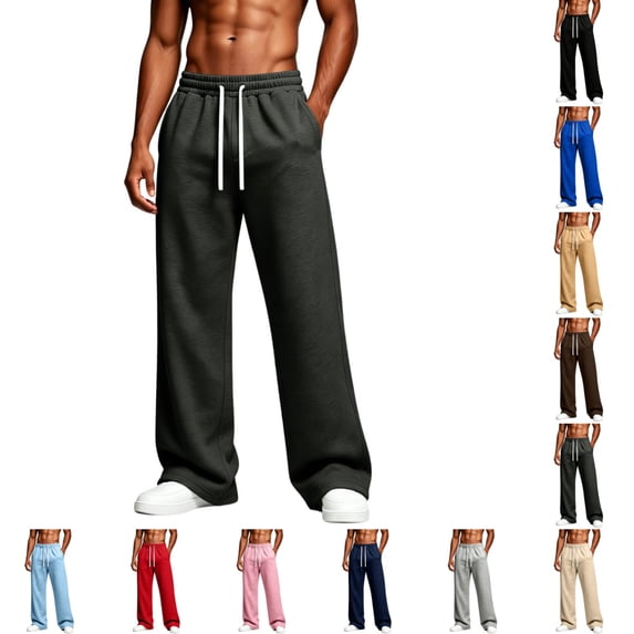 Urbanix Men's Sweat Pants Fashion Fleece Elastic Waist Drawstring Wide Leg Sweatpants Winter Warm Comfy Solid Color Joggers