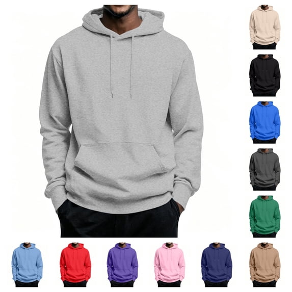 Urbanix Men's Sweatshirts Casual Loose Fit Long Sleeve Drawstring Hoodie Pullover Fall Winter Funky Lightweight Soft Pure Color Top with Pockets Light Gray M
