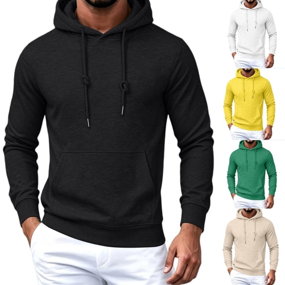 Urbanix Mens Hoodies Pullover Fashion Long Sleeve Drawstring Sweatshirts Soft Travel Ribbed Cuffs Daily Clothes with Kangaroo Pocket