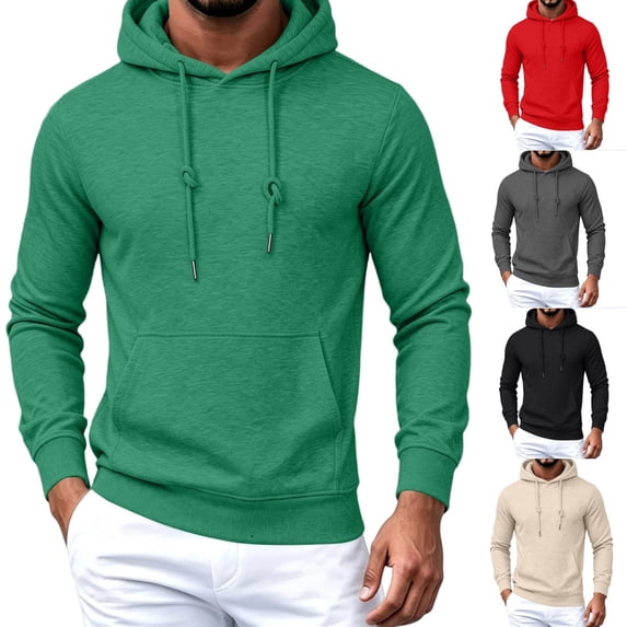Urbanix Mens Hoodies Pullover Fashion Long Sleeve Drawstring Sweatshirts Soft Travel Ribbed Cuffs Workout Pullover with Kangaroo Pocket