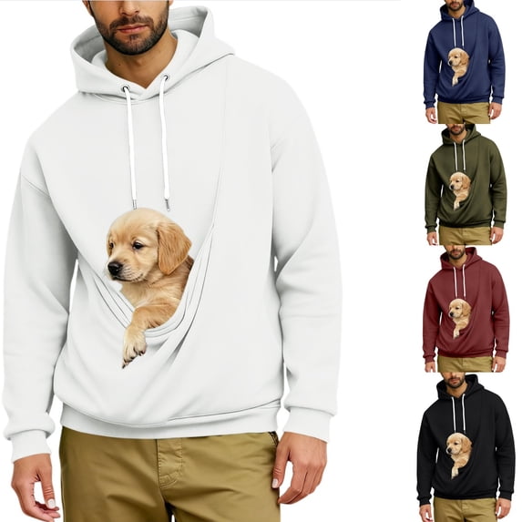 Urbanix Mens Pet Pouch Hoodie Casual Long Sleeve Drawstring Pets Holder Pullover Slim Fit Winter Sweaters with Pockets