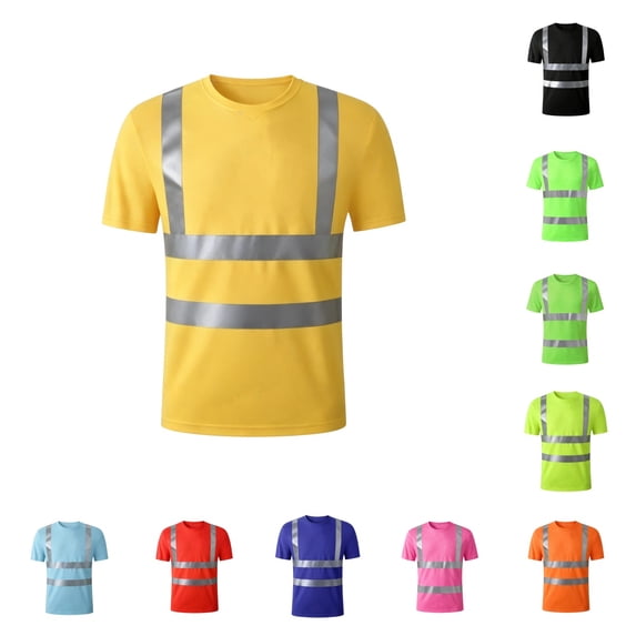 Urbanix Mens Safety Shirts Reflective Quick Dry Neon Short Sleeve T Shirt Cozy Breathable Fluorescent Tees for Construction Work Yellow 4XL