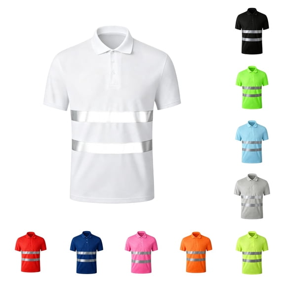 Urbanix Mens Safety Shirts Reflective Quick Dry Neon Short Sleeve T-Shirts Breathable Cool Fluorescent Tees for Traffic Command White 4XL