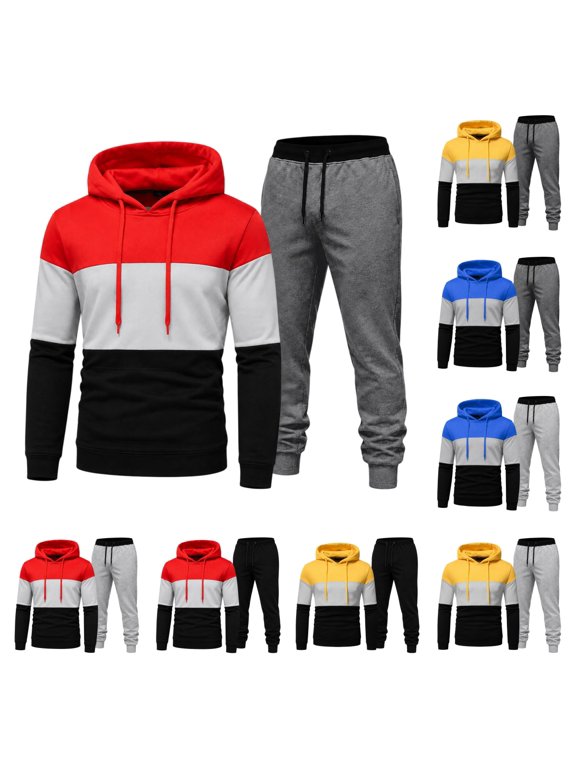 Mens Sweat Suits 2 Piece Set Casual Oversized Drawstring Hoodies Sweatshirt & Fall Winter Stylish Comfortable Soft Sport Pants Vermilion XL