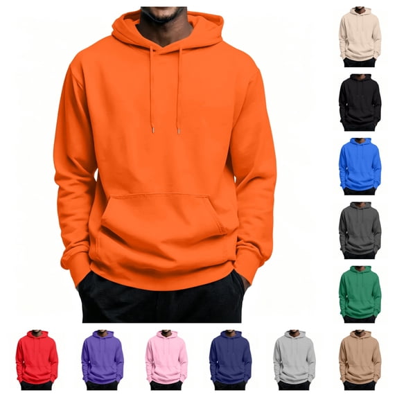 Urbanix Mens Sweatshirt Casual Relaxed Fit Long Sleeve Drawstring Hoodie Pullover Top Fall Winter Trendy Cozy Breathable Pure Color Top with Pockets Saffron XL