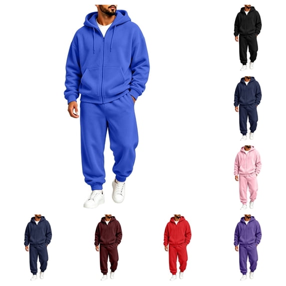 Urbanix Sweat Suits for Men 2 Piece Casual Relaxed Fit Full Zip Drawstring Hoodies Sweatshirt & Essential Streetwear Athletic Pants with Pockets Blue M