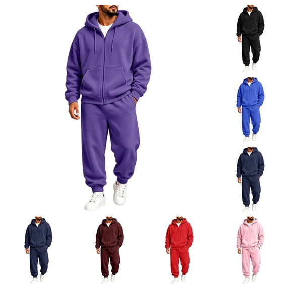 Urbanix Sweatsuits for Men 2 Piece Casual Big and Tall Full Zip Drawstring Hoodies Coat & Breathable Lightweight Lounge Pants with Pockets Purple 2XL