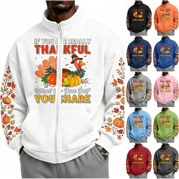 Urbanix Thanksgiving Track Jacket Men Casual Stylish Long Sleeve Zip Up Jacket Winter Comfortable Workout Regular Fit Graphics Tops