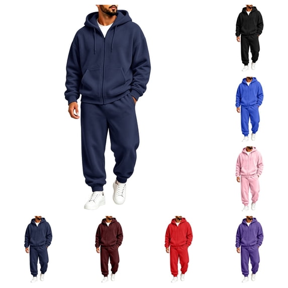 Urbanix Track Suits for Men 2 Piece Outfits Set Casual Baggy Zip Up Drawstring Hoodies Outerwear & Cozy Breathable Joggers with Multi Pockets Navy L