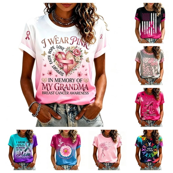 Urbanix Women's Breast Cancer Awareness Shirts In Octobe We Wear Hummingbird Graphic Survivor T-Shirts Fashion Breathable Short Sleeve Crew Neck Top Light pink 2XL